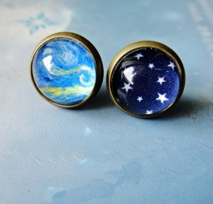 cool earrings [ grdx02061]cool sky stars oil paiting earrings for two VMYECJN